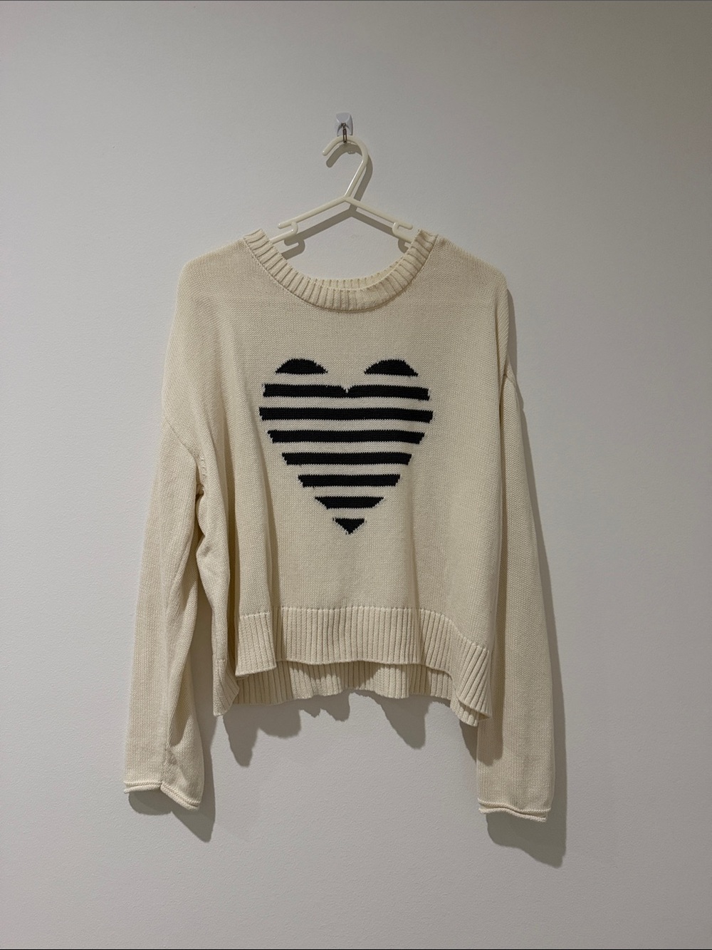 Z Supply Cream Sweater with Black Striped Heart